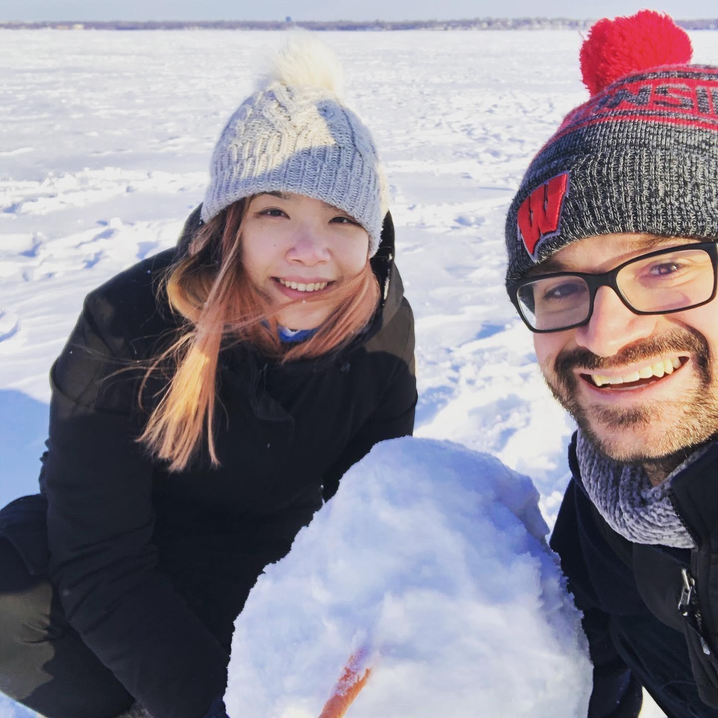 Snowman on lake Monona