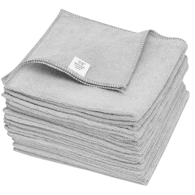 S&T INC. Heavyweight Microfiber Cleaning Cloths, 16in. x 16in. Reusable and Lint-Free Towels for Home, Kitchen and Auto, 12 Pack, 300gsm, Grey