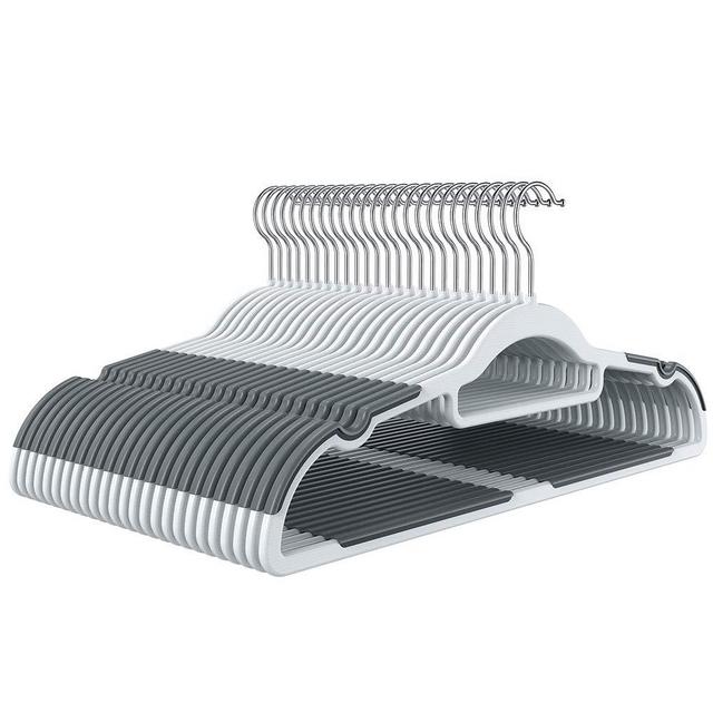 FSUTEG Hangers, Plastic Coat Hangers 50(Pack) 17.5inch Heavy Duty Pants Hangers Space Saving Non Slip Hangers Grey