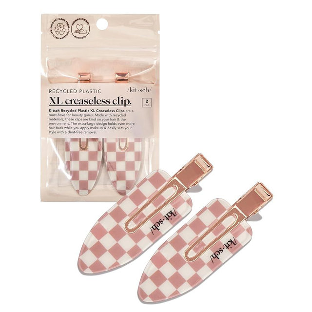 Kitsch Creaseless Hair Clips for Women - No Crease, No Bend Hair Clips for Styling, Bangs, Makeup Application, Face Wash | Recycled Acrylic - Checkered Terracotta | Ideal Gifts for Women, 2pcs