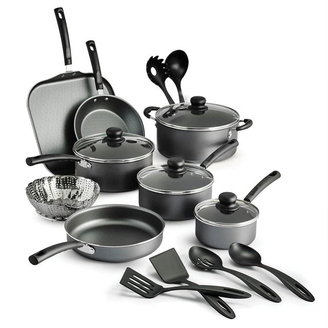 Tramontinas PrimaWare 18-Piece Nonstick Cookware Set, Includes Saucepans, Dutch Oven, Griddle, Utensils, Stay-Cool Handles, Tempered Glass Lids, Dishwasher-Safe, For Gas, Electric, and Ceramic Cooktop