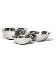 Vollrath 1098BCE Economy Stainless Steel Mixing Bowl Set, 1.5-Quart, 3-Quart, and 5-Quart, 26-Gauge, Mirror Finish, Beaded Edge, Flat Bottom, Nesting, Dishwasher Safe