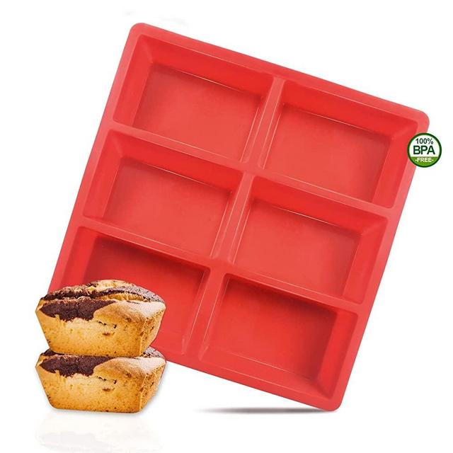 Walfos Silicone Loaf Pan - Non-Stick Silicone Bread Pan, Just PoP Out! Perfect for Bread, Cake, Brownies, Meatloaf, BPA Free & Dishwasher Safe (Mini Loaf Pan, 1 Pack:6 Cavities)