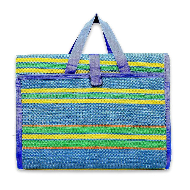 Camco Handy Mat with Strap | Perfect for Picnics, Beaches, RV and Outings | Measures 72" x 108" | Blue/Green (42814)