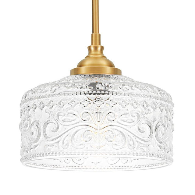 Gold Pendant Lights Kitchen Island, Vintage Bathroom Pendant Light with Clear Glass Shade, Adjustable Height Pendant Light - Dual Mount Ceiling & Hanging Fixtures with 90° Swivel for Home, E26 Bulb