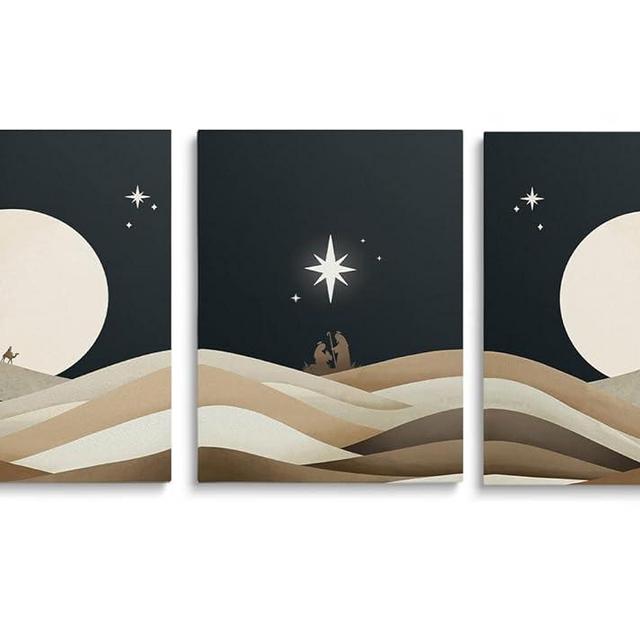 SKYSUKEY Boho Wall Decor, Nativity Scene Wall Art, Jesus in a Manger, Mid Century Canvas Wall Art Minimalist Jesus Wall Art Canvas Prints for Christmas Wall Decoration, Christian Wall Art Abstract Nativity Scene Pictures Framed Set of 3, 12"x16"