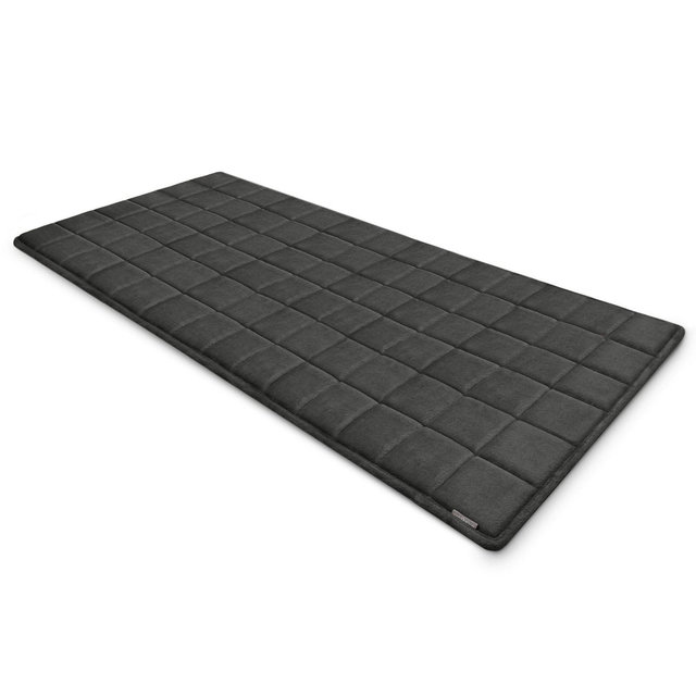 24"x56" MICRODRY SoftLux Embroidered Squares Memory Foam Bath Rug/Runner with Skid Resistant Base Dark Gray