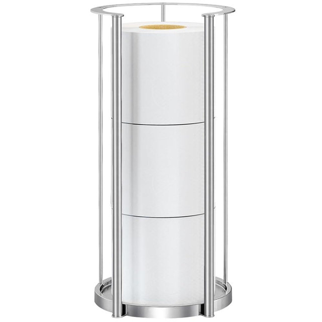 Brushed Nickel Toilet Paper Stand Free Standing Heavy Base 3 Rolls Toilet Paper Roll Holder for Bathroom Storage
