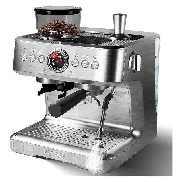 Semi-Automatic Espresso Coffee Machine, 20 Bar Professional Coffee Maker with Grinder and Milk Frother Steam Wand, 2.8L Water Tank
