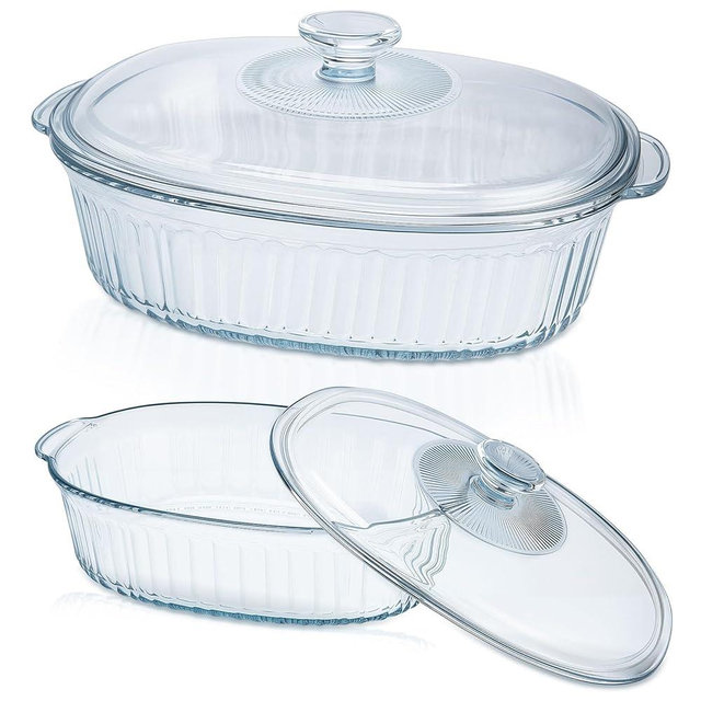 Glass Baking Dishes for Oven, 2 Pack Casserole Dishes with Lid, Oval Baking Dish Set for Lasagna Casseroles Leftovers Cooking Kitchen, 1.9 Qt and 3 Qt, Clear