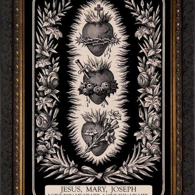 Three Hearts of the Holy Family - Ornate Dark Framed Art