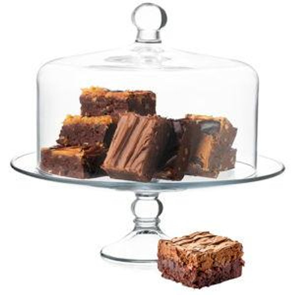 Libbey Selene Glass Cake Stand with Dome Lid, Elegant Curved Footed, Covered Cake Stand, Versatile Serving Dish for Variety of Desserts and More
