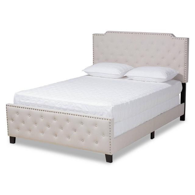 King Marion Fabric Upholstered Button Tufted Panel Bed Beige/Black - Baxton Studio