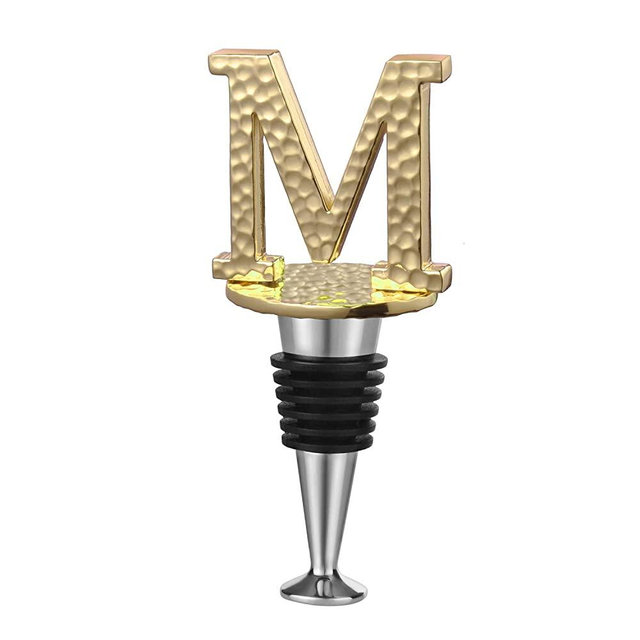 Miicol Initial Letter Wine Stopper, Monogram Hammered Metal, Perfect Wine Gift, Elegance Meets Utility, Wide Used in Kitchen Decor, Bar, Wedding Party, Gold Finish, Letter (A to Z) M