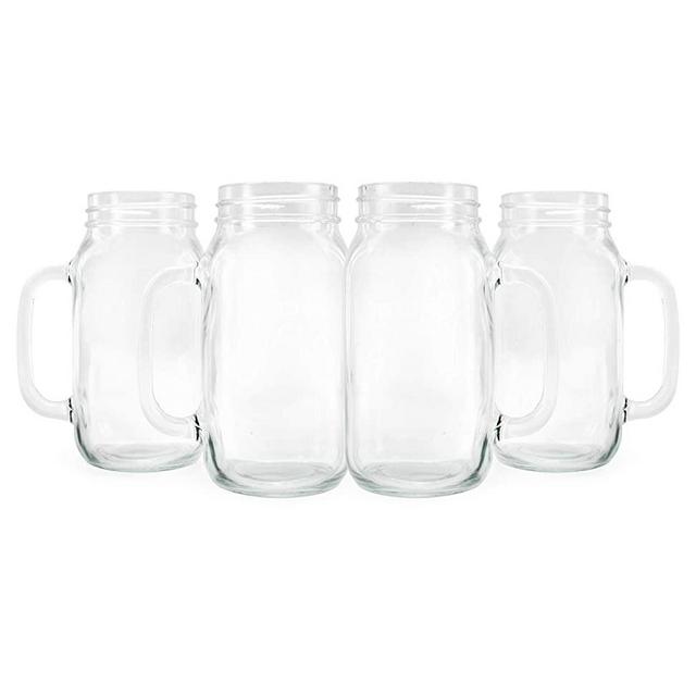 Darware Mason Jar Mugs with Handles (24oz, 4-Pack); Glass Drinking Glasses for Beverages, Decoration, Storage, Party Favors, Cocktails, Floats, Centerpieces and more