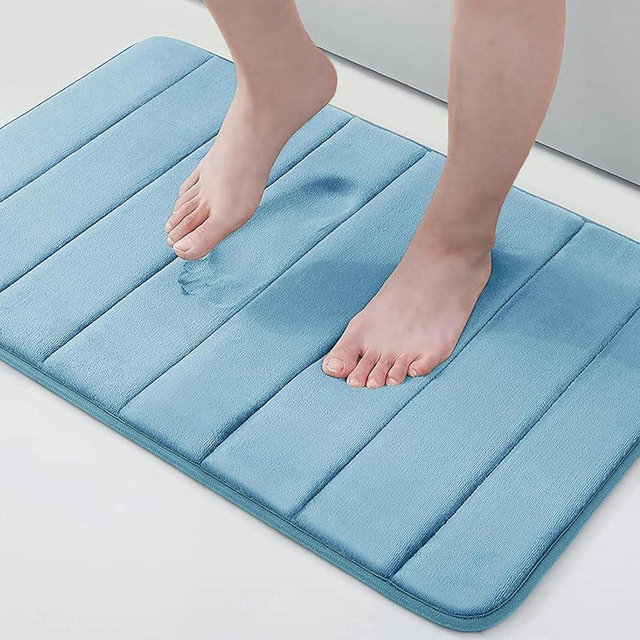 Buganda Memory Foam Bath Mat Rug, 30" x 20", Ultra Soft and Non-Slip Bathroom Rugs, Water Absorbent and Machine Washable Bath Rug for Bathroom, Shower, and Tub, Blue