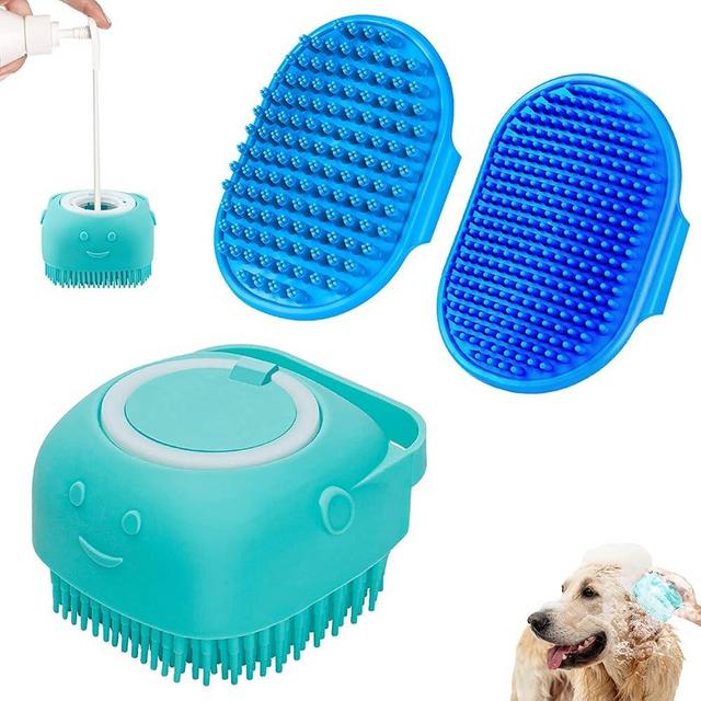 Comotech 3PCS Dog Bath Brush | Dog Shampoo brush | Dog Scrubber for Bath | Pet-Dog Bath Massage Brush Scrubber | Dog Shower/Grooming/Washing Brush with Adjustable Ring Handle for Short & Long Haired Dogs/Cats (Blue Blue Blue)
