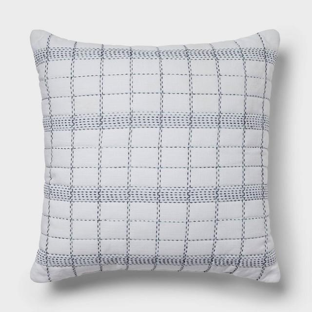 Euro Slub Plaid Throw Pillow White/Navy - Threshold™