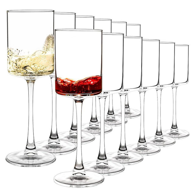 Elegant Square Wine Glasses Set of 12, All Purpose Red Wine Glasses for Birthday, Wedding, Party - 9.5 oz, Clear