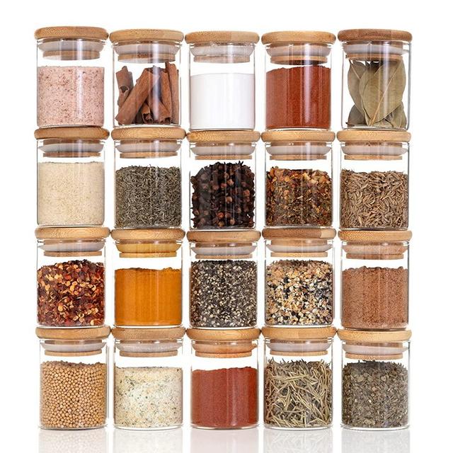  Bloomondo Empty Spice Jars with Label Pack (20x Bamboo
