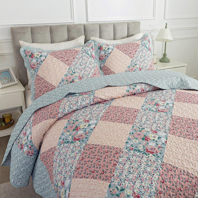 HoneiLife King Quilt Bedding Sets - Microfiber Quilt Set 3-Pieces,Lightweight Bedspreads Patchwork Coverlets Retro Bed Cover Quilt King Size All Season Quilts