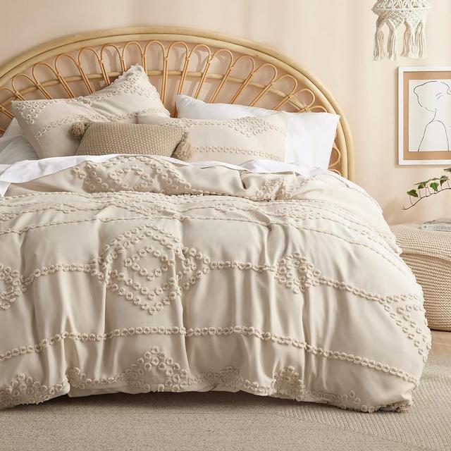 Bedsure Duvet Cover King Size - Boho Bedding King for All Seasons, King Duvet Cover, Chic Diamond Tufted Duvet Covers (Beige, King, 104"x90")