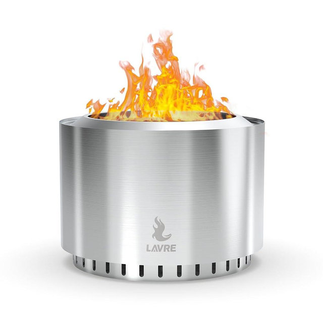 OutVue 22" Stainless Steel Smokeless Fire Pit, Outdoor Protable Smokeless Wood Burning Fire Pits for Bonfire, Patio, Camping, Firepit for Outside with Poker & Cover