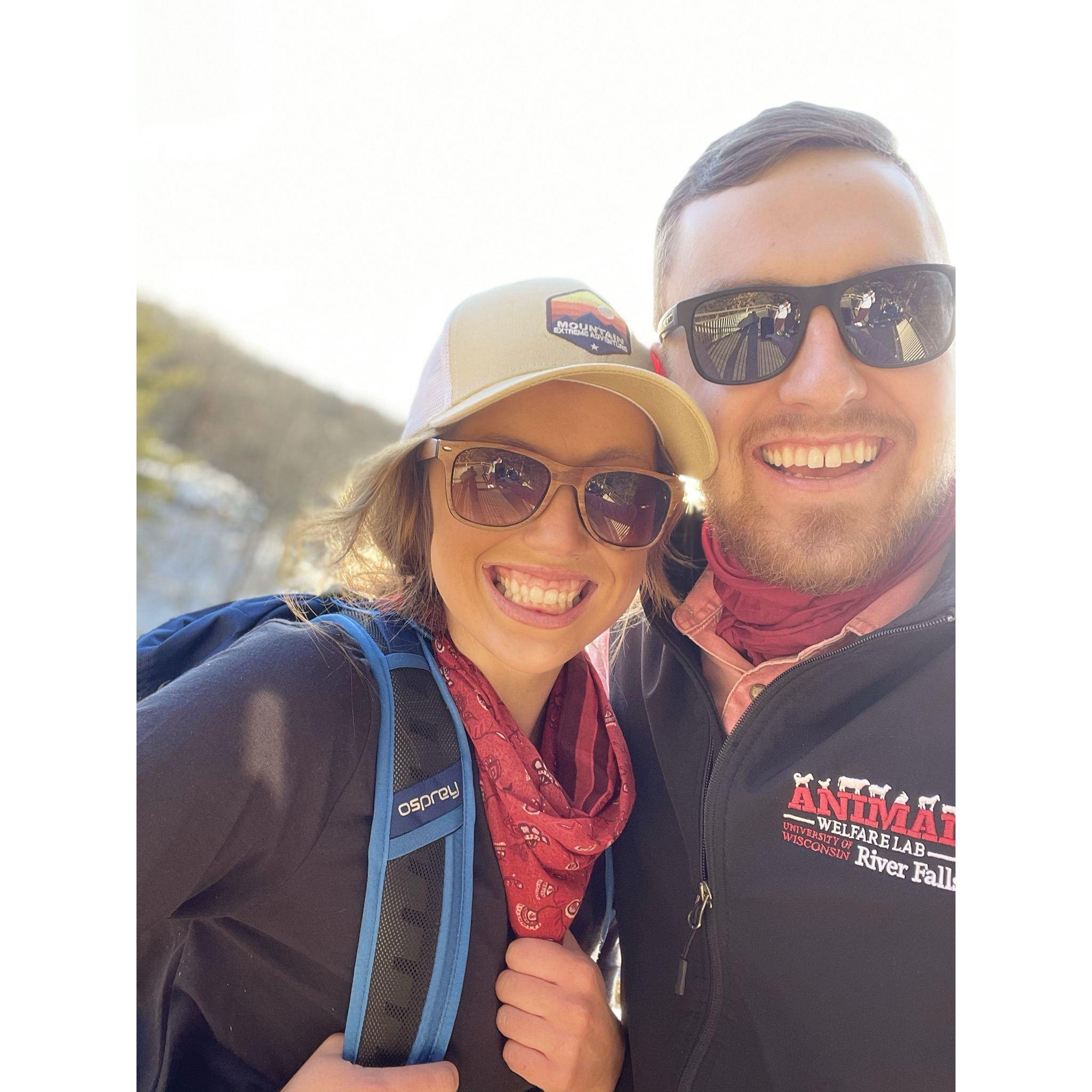 Our first hike and picture together. We visited Willow River State Park in WI.