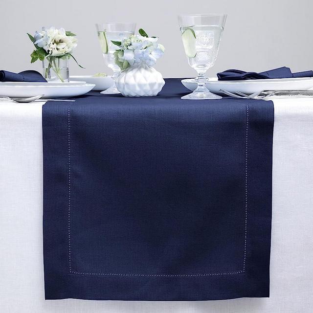 Solino Home Linen Table Runner – 14 x 90 Inch Navy – 100% Pure Linen Classic Hemstitch Table Runner for Spring, Summer, 4th of July – Handcrafted from Natural Fabric and Machine Washable