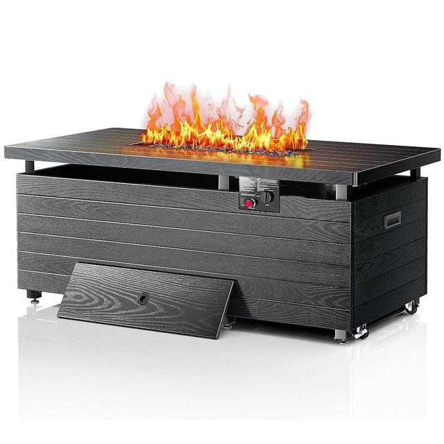 51” Outdoor Propane Fire Pit Table, 50,000 BTU Rectangular Gas Fire Pit with Lid & Blue Crystal Stones, Steel Tabletop, Adjustable Flame, 4-in-1 FirePit Table for Patio, Backyard, Outdoor Gatherings