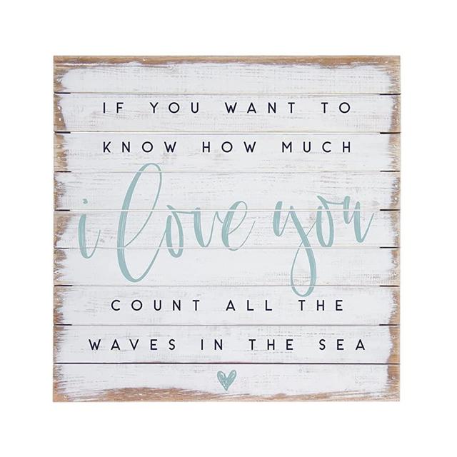HOUVSSEN If You Want To Know How Much I Love You, Count All The Waves In Sea - Rustic Wood Sign Beach Quote Nautical Nursery Wall Art 8×8 Inch Decorative Plaque Home Living Decor.