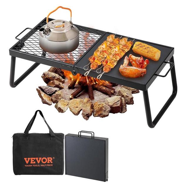 VEVOR Folding Campfire Grill, Heavy Duty Steel Mesh Grate, 22.4" Portable Camping Grates Over Fire Pit, Camp Fire Cooking Equipment with Legs Carrying Bag, Grilling Rack for Outdoor Open Flame Cooking