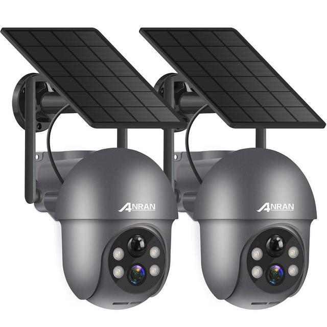 ANRAN 3MP Security Camera Wireless Outdoor, 2K Solar Outdoor Camera with 360° View, Smart Siren, Spotlights, Color Night Vision, PIR Human Detection, Pan Tilt Control, 2-Way Talk, Q01 Grey 2 Packs