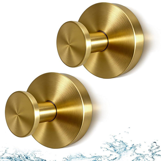 HWERTHREEMER 2026 Upgraded No Drill Gold Suction Cup Hooks for Shower, Heavy Duty Suction Hooks, Gold Bathroom Towel Hooks for Windows, Glass Door & Tile, 2 Pack