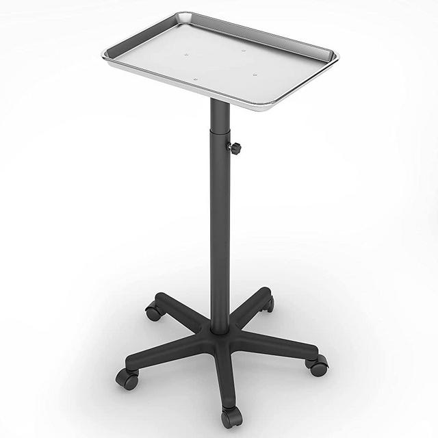 Premium Aluminum Instrument Salon Tray Tattoo Rolling Tray Station-Silver