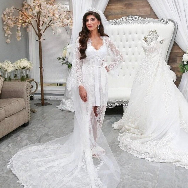 Lace Wedding Robe-Bridal Robe-Long Lace Robe with Train-Bride Robe-Bridesmaid Robe-Boudoir Robe-Robe for Bride-Maternity Robe
