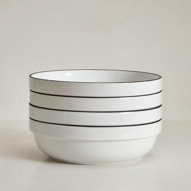 Utility Dinnerware Low Bowl Black and White Solid Set of 8
