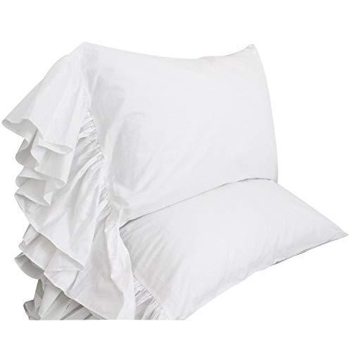Queen's House White Ruffles Bed Sheet Set Cotton 4-Piece King Size-Style G