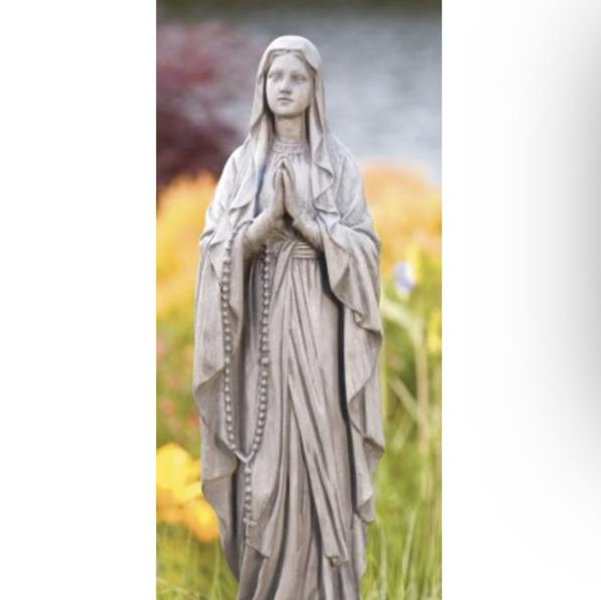 Our Lady of Lourdes Old Stone Finish Statue 26.5”