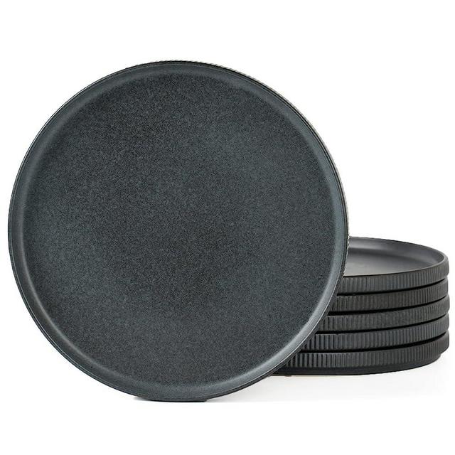 famiware Dinner Plates for 6, 10 inches Plate Set, Scratch Resistant, Stoneware Dinnerware, Kitchen Modern Rustic Serving Dishes, Black Matte