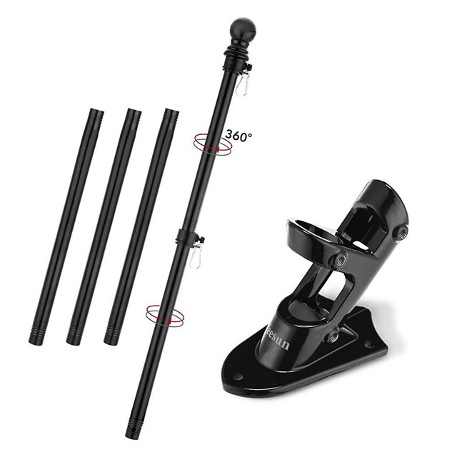 Yeesun Flag Pole,6FT American Flag Pole & Bracket-Flagpoles for 3 x 5 Flags Holder for House Porch & Outdoor,Tangle Free and Wall Mount Flag Pole Kit (Without Flag,Black)