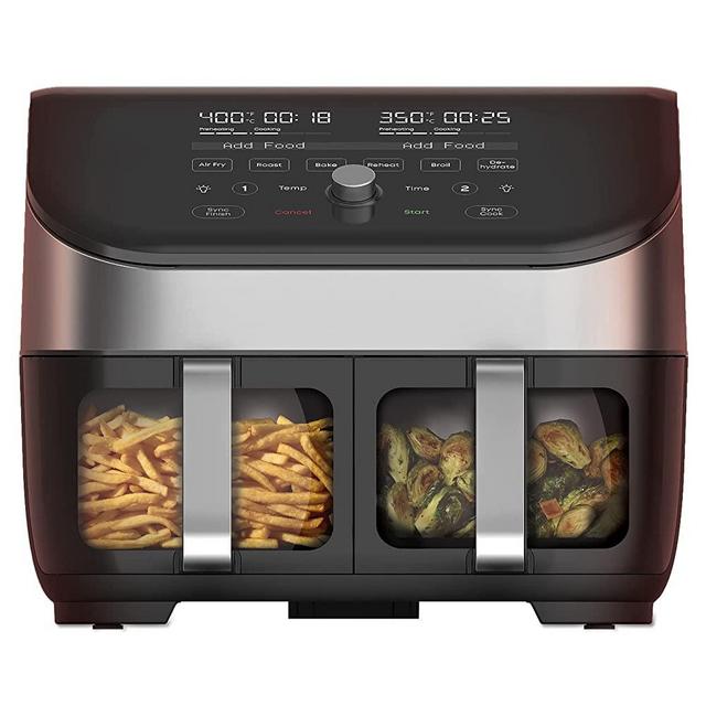 Instant Vortex Plus Dual Basket Air Fryer with ClearCook, 8 Quart, 8-in-1 Air Fry, Roast, Broil, Bake, Reheat, Dehydrate, Stainless Steel