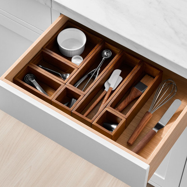 Hold Everything In-Drawer Modular Bins, Set of 8, Walnut Finish