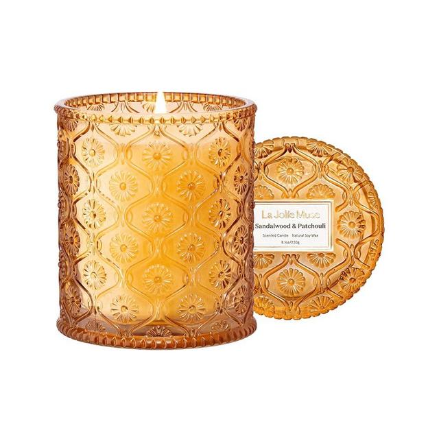 LA JOLIE MUSE Sandalwood & Patchouli Scented Candle, Candles for Home Scented, 8 oz 50 Hours Burn, Candles Gift for Women & Men