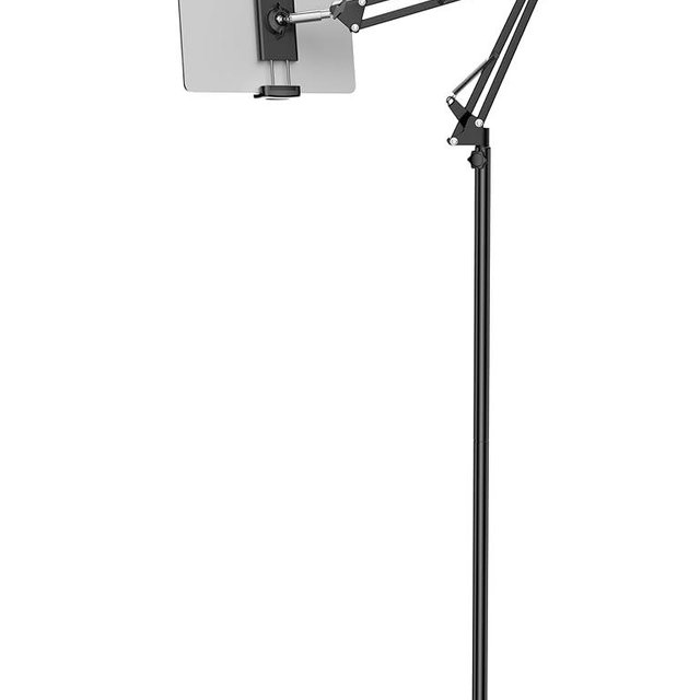 VOLTIFYMAX Tablet Floor Stand, 360-degree Rotatable Metal Tablet Stand Holder, Adjustable Kindle Holder, Universal Phone Stand for iPad/iPhoneX/iPad Pro or Other 4.7~12.9 Inch-Screen Devices (Black)