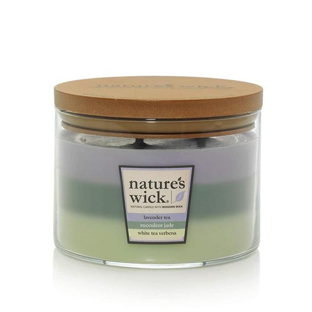 Nature's Wick Multi Scent 3 Wick Scented Candle|Lavender Tea/Succulent Jade/White Tea Verbena Trio Jar Candle|Wood Candle Wick 18 oz. Glass Jar Candle