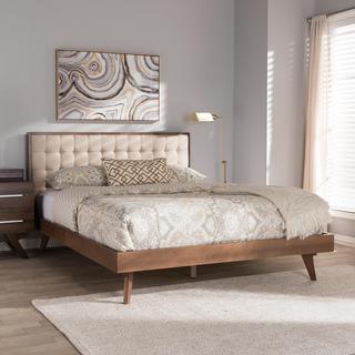 Fabric and Wood Platform Bed