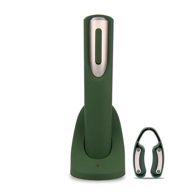 Rechargeable Electric Wine Bottle Opener - Charging Base and Foil Cutter Included with Automatic Wine Opener - Electric Corkscrew for Easy Cork Removal - Best Gift for Wine Lover (Green and Silver)