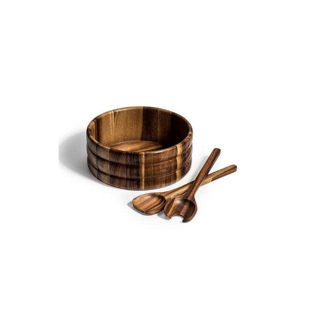 kalmar Home Acacia Wood Large Salad Bowl with Servers