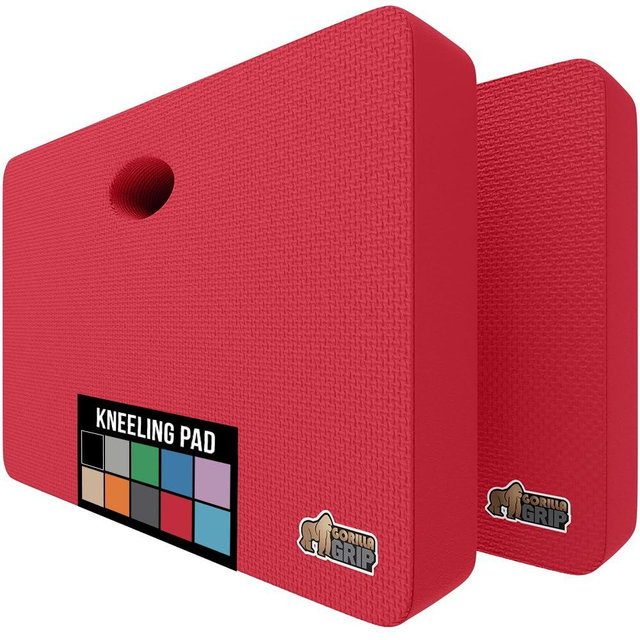GORILLA GRIP® Extra Thick Patent Pending Supportive Foam Kneeling Pad, 2 PK, Large Cushion Knee Pads for Gardening, Baby Bath, Dirt and Water Resistant, Workout and Garden Supplies, 17.5x11, Red